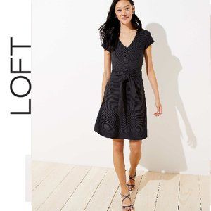 LOFT Petite Striped Tie Waist Flare Pocket Dress